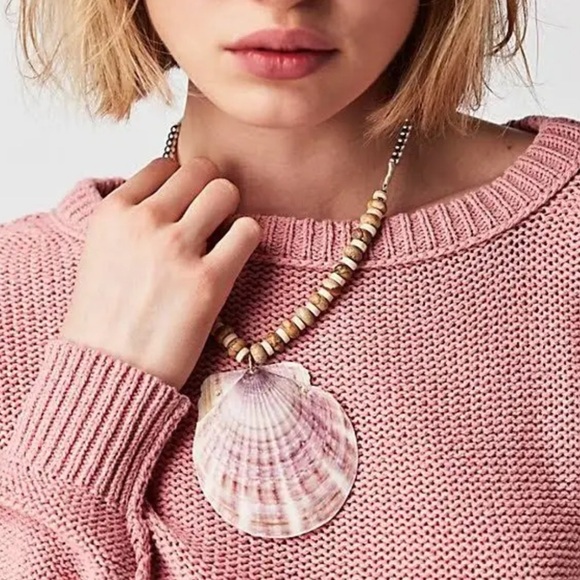FREE PEOPLE Love Letter to The Sea Necklace gold beads tan fabric - Picture 1 of 6